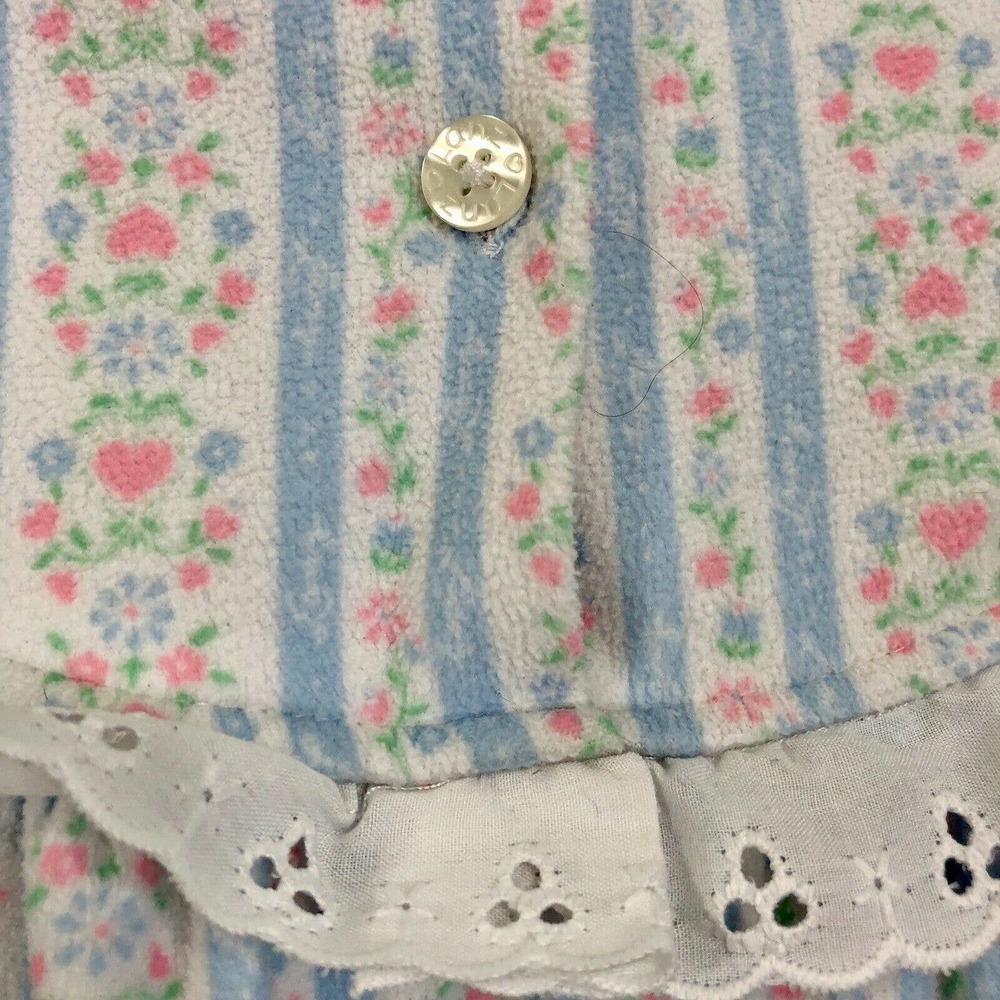 Lanz Of Salzburg Nightgown Girls M 7/8 Blue Floral Stripe Flannel - Picture 3 of 9
